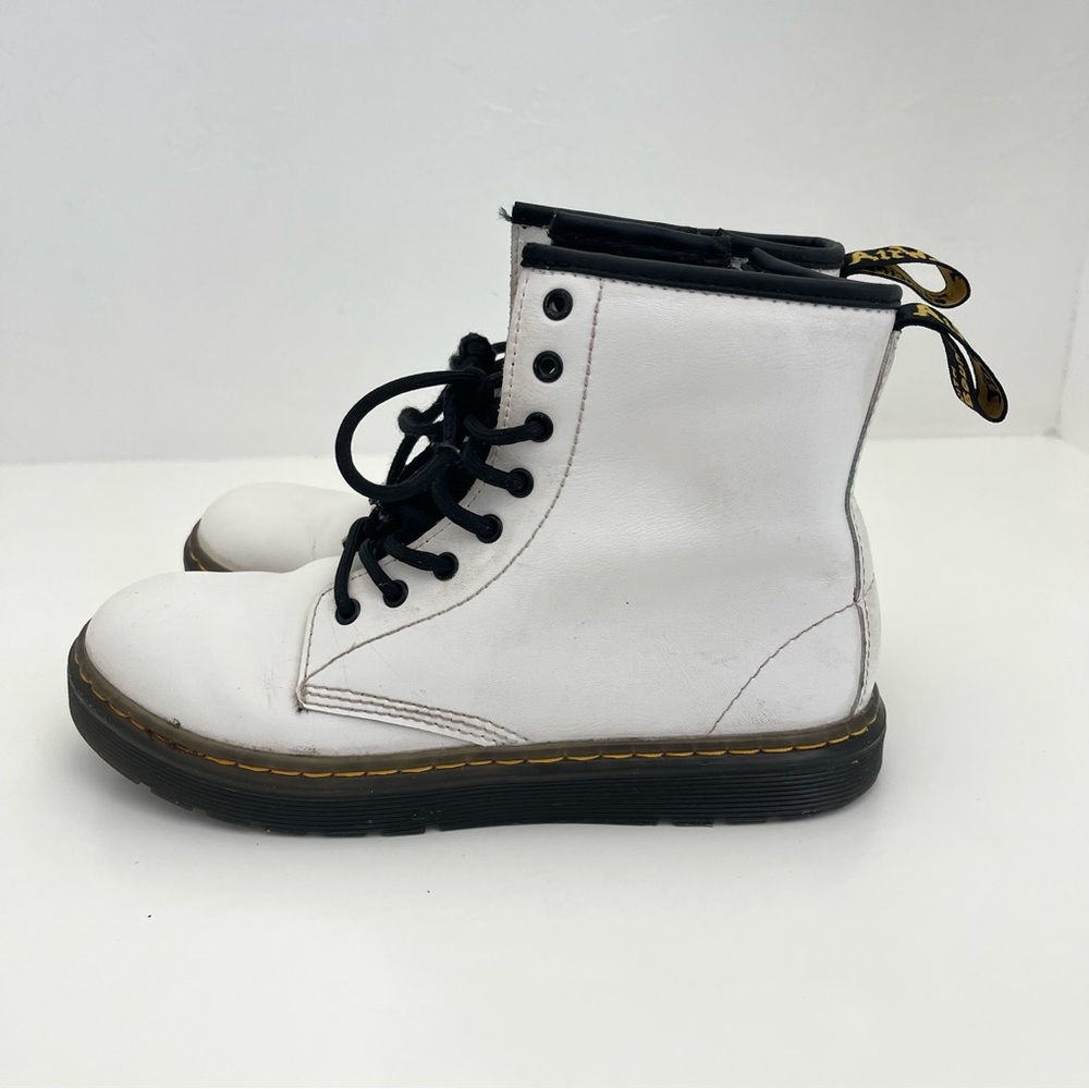 Dr. Martens Zavala White Zip Ankle Smooth Leather Combat 8-Eye Moto Boots Size 5